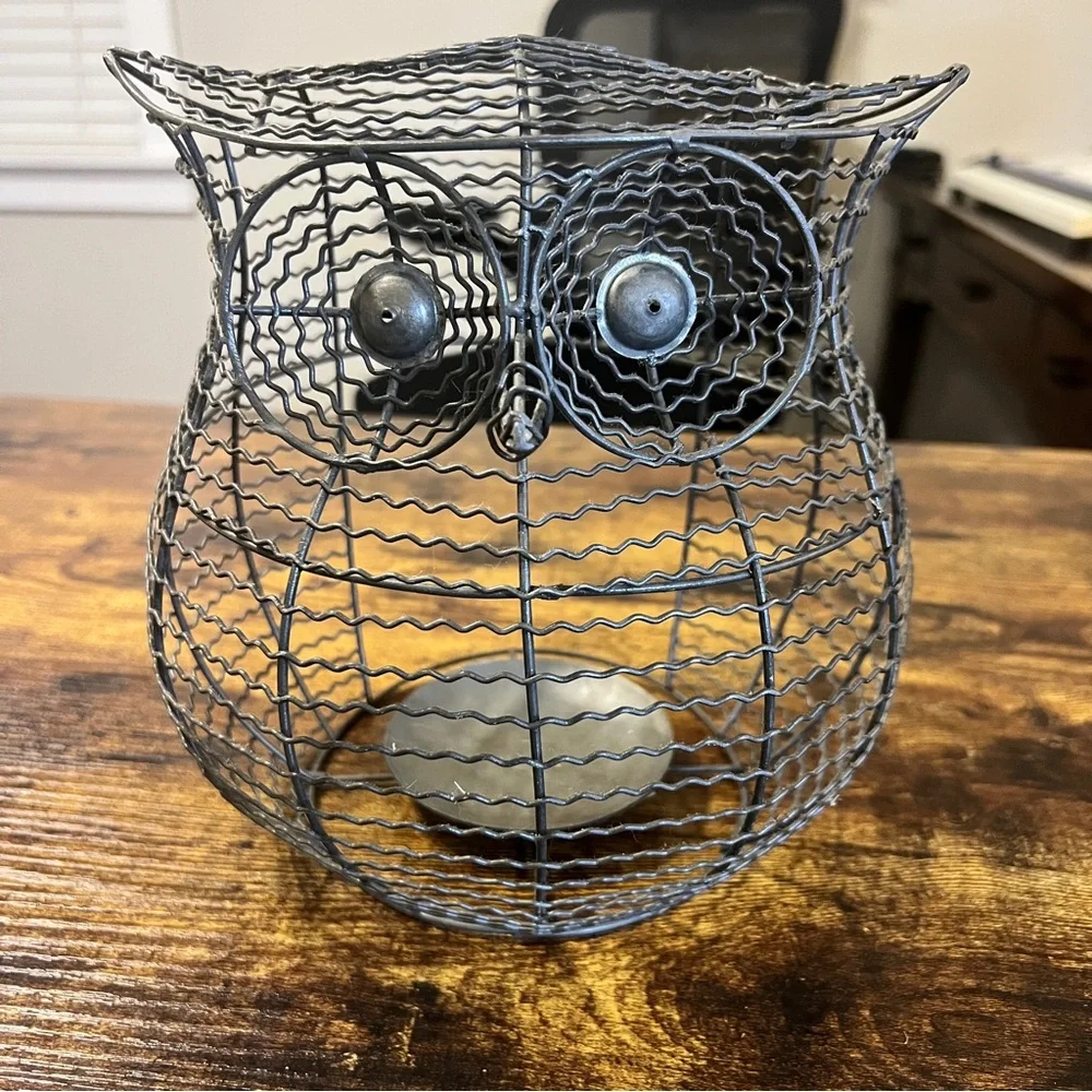 Pottery Barn Metal Owl Luminary Rustic Decor 8